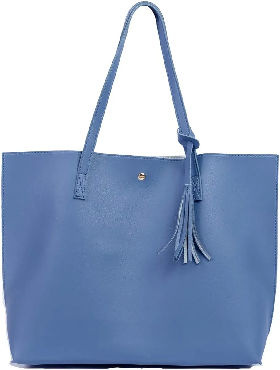 Women Tote Bags Top Handle Satchel Handbags PU Faux Leather Tote Bag with Tassel Shoulder Purse