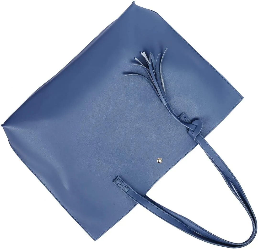 Women Tote Bags Top Handle Satchel Handbags PU Faux Leather Tote Bag with Tassel Shoulder Purse