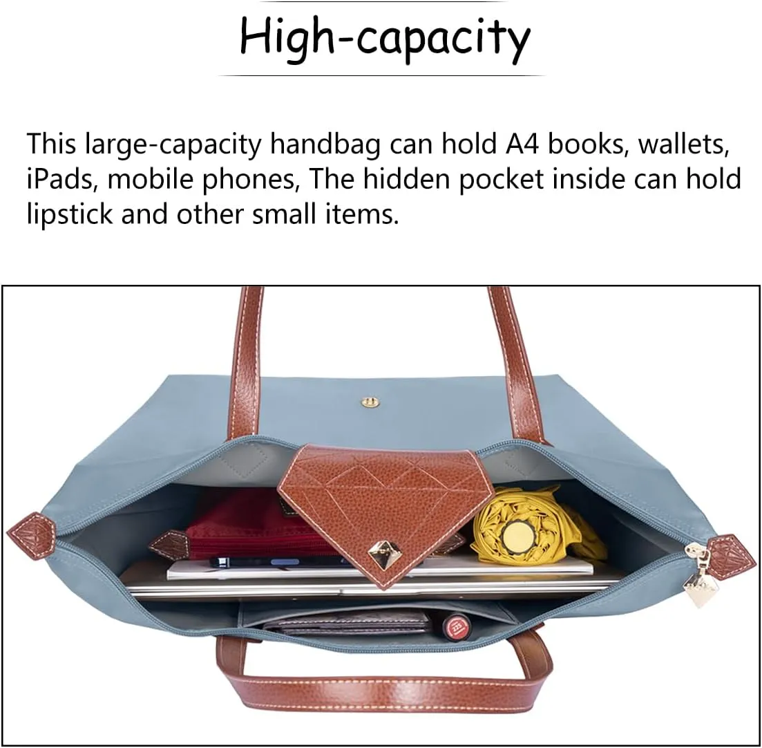Women Tote Bag,Stylish Waterproof Nylon Ladies Shoulder Bag, Folding Beach Travel Bag for Work,Shopping, Large