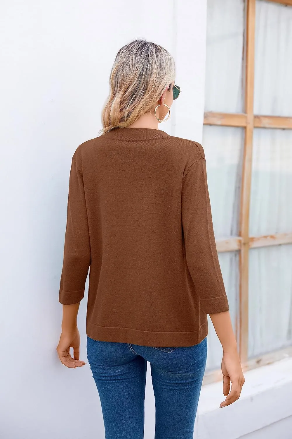 Women's 3/4 Sleeve Open Front Cropped Cardigan Sweater Elegant Shrugs for Women