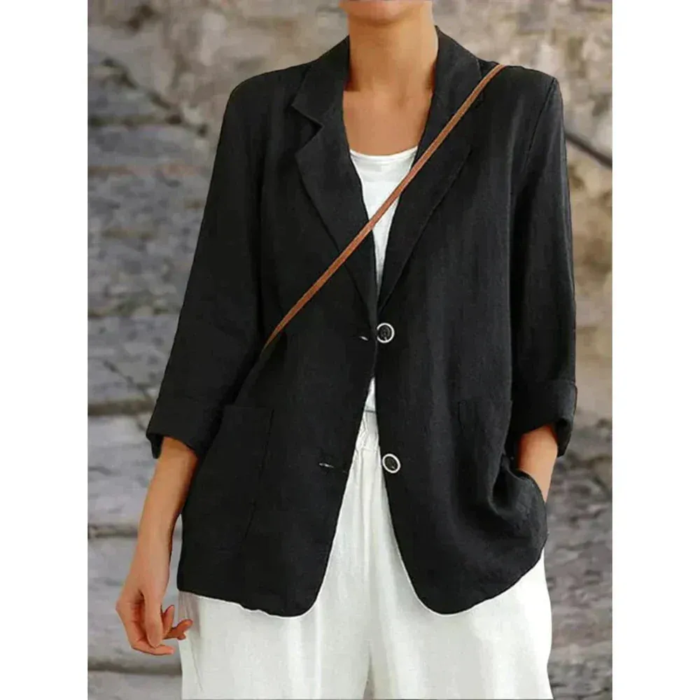 Women’s Blazer – Relaxed Fit – Natural Fibers – Structured Shoulders – Two Button Closure