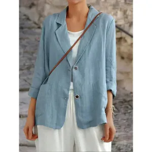 Women’s Blazer – Relaxed Fit – Natural Fibers – Structured Shoulders – Two Button Closure