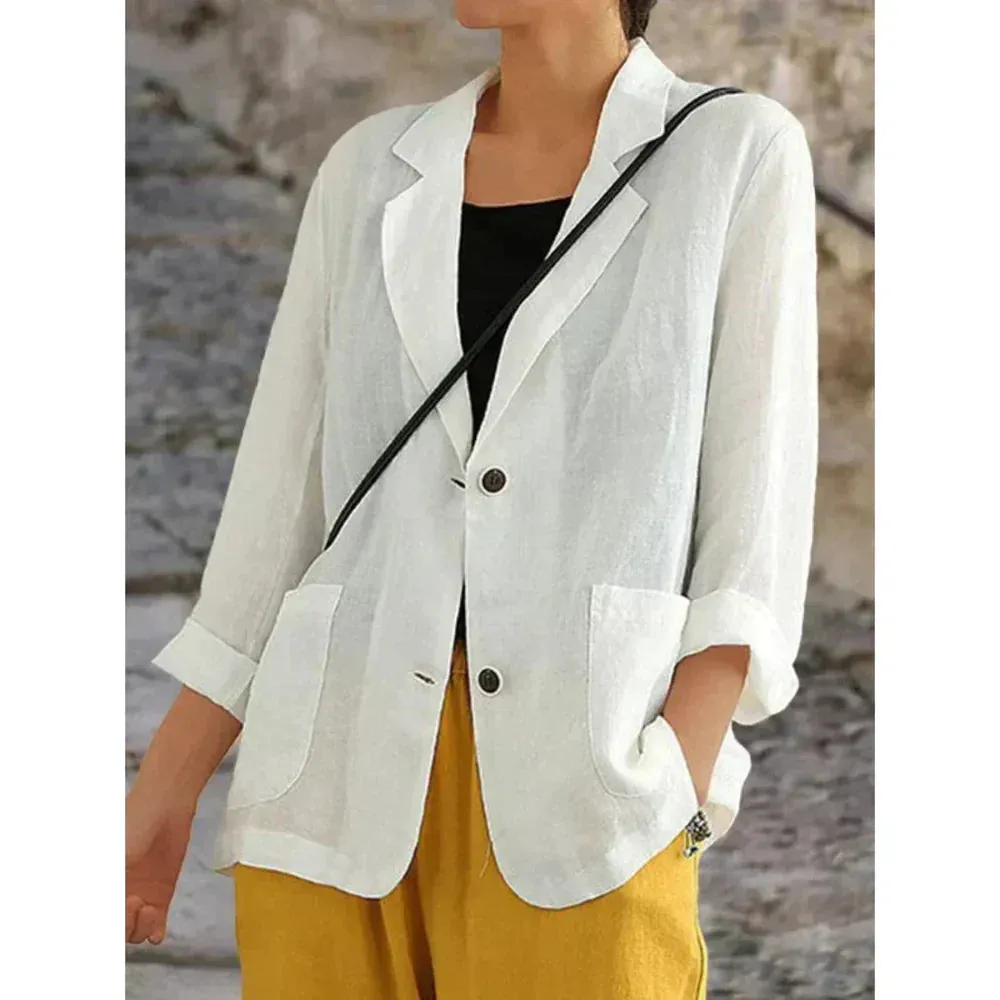 Women’s Blazer – Relaxed Fit – Natural Fibers – Structured Shoulders – Two Button Closure