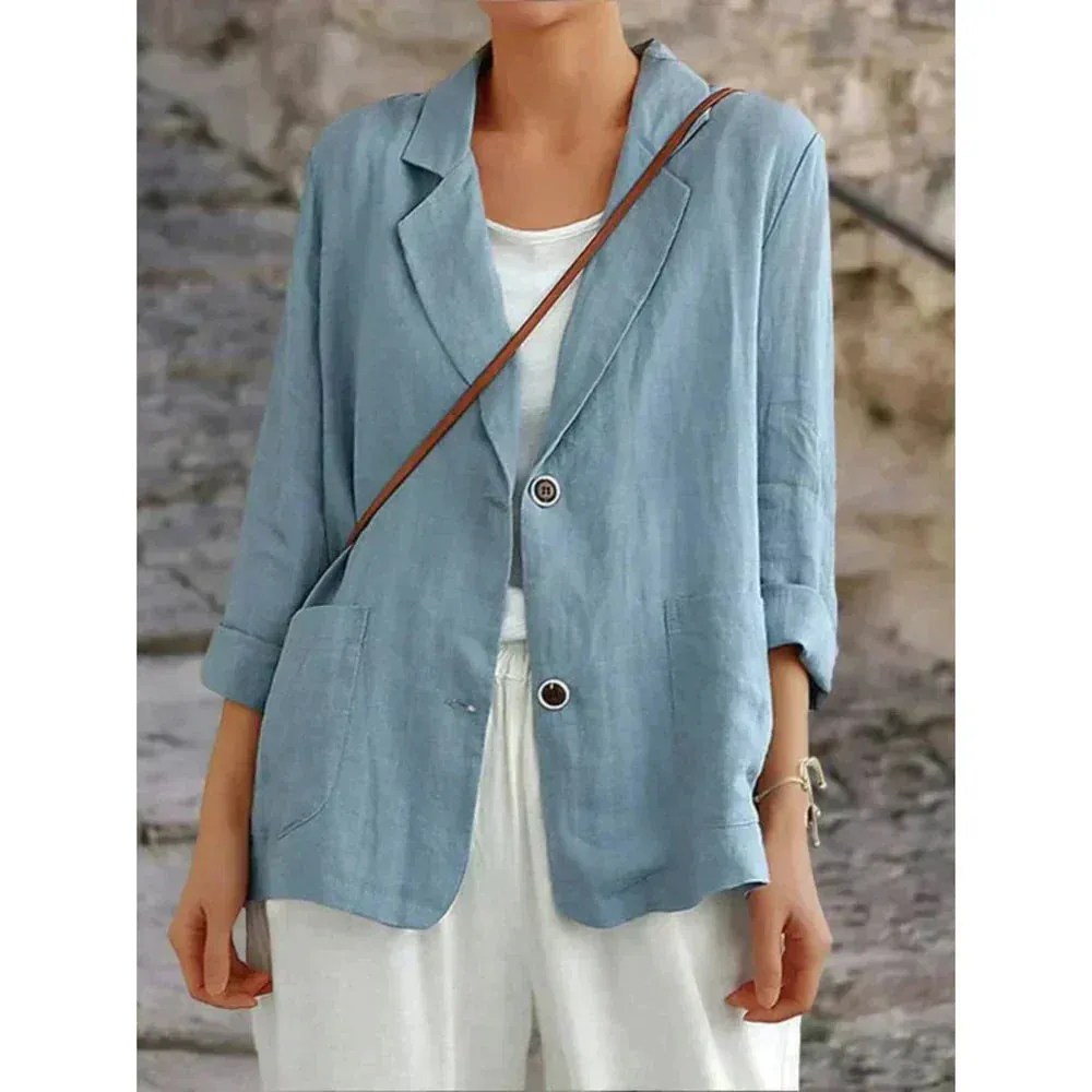 Women’s Blazer – Relaxed Fit – Natural Fibers – Structured Shoulders – Two Button Closure