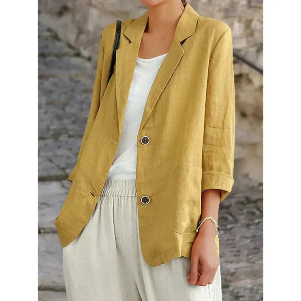 Women’s Blazer – Relaxed Fit – Natural Fibers – Structured Shoulders – Two Button Closure