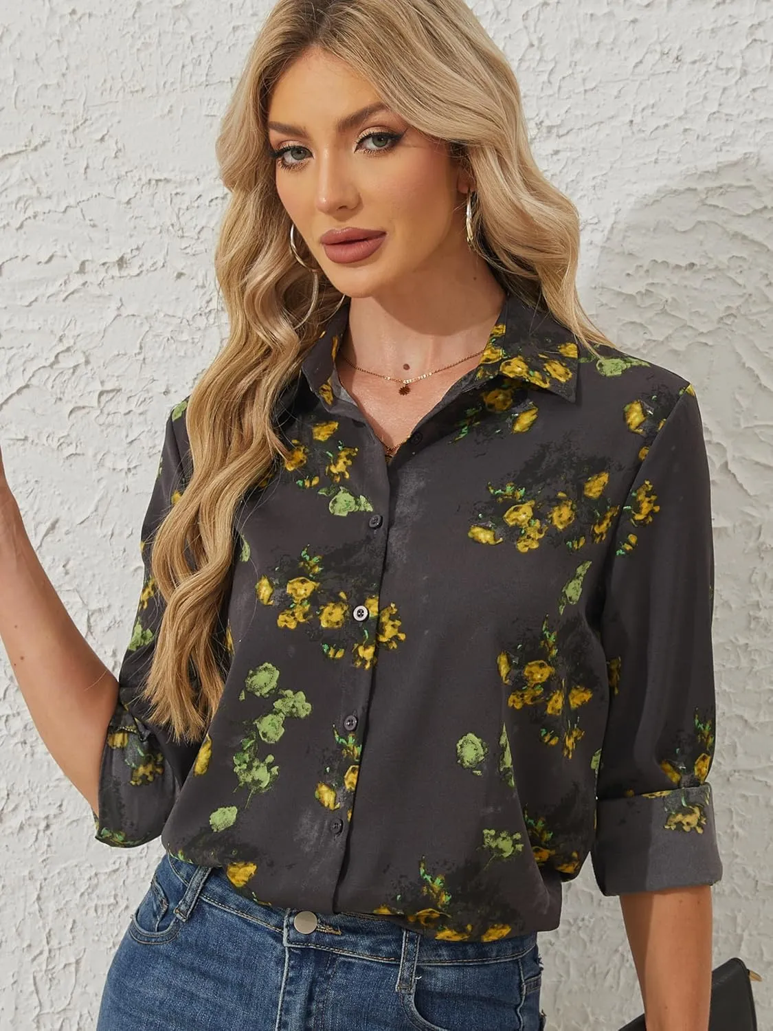 Women's Button Down Shirts Long Sleeve Basic Classic Soft Shirt Collared Fashion Dressy Casual Blouses