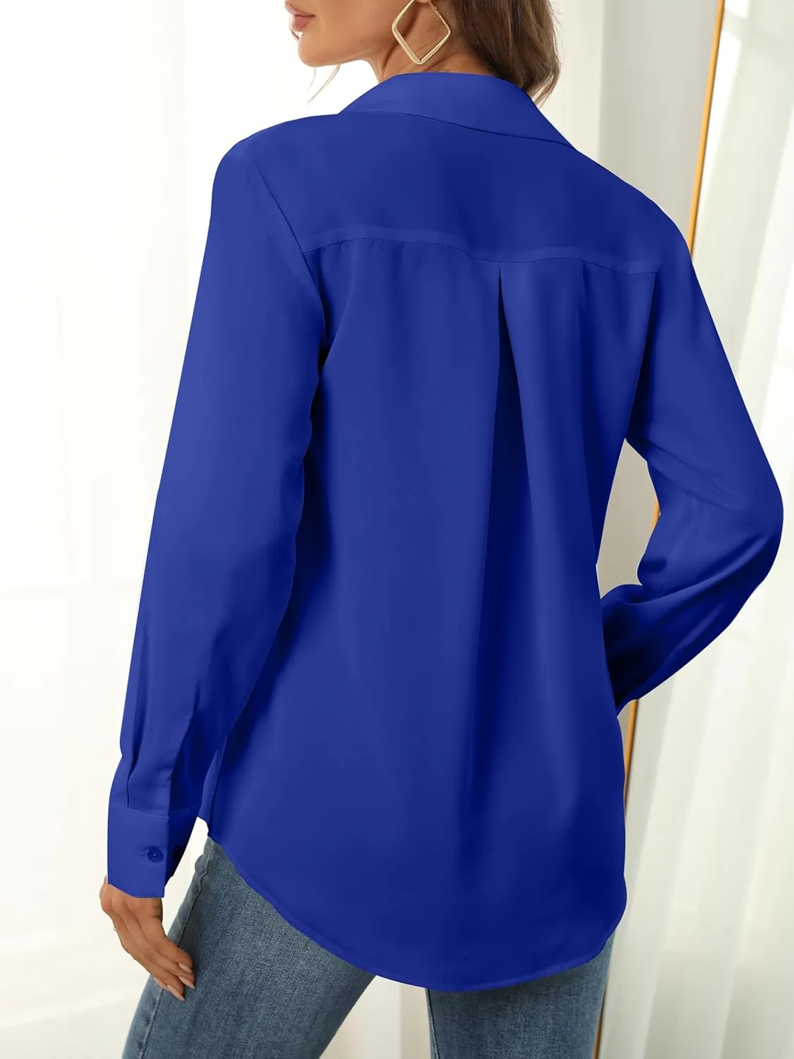 Women's Button Down Shirts Long Sleeve Basic Classic Soft Shirt Collared Fashion Dressy Casual Blouses