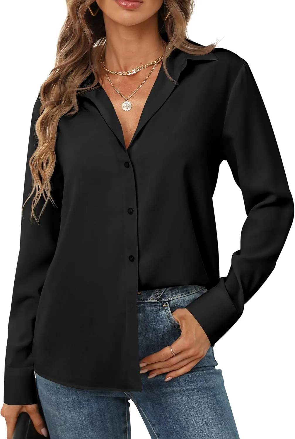 Women's Button Down Shirts Long Sleeve Basic Classic Soft Shirt Collared Fashion Dressy Casual Blouses