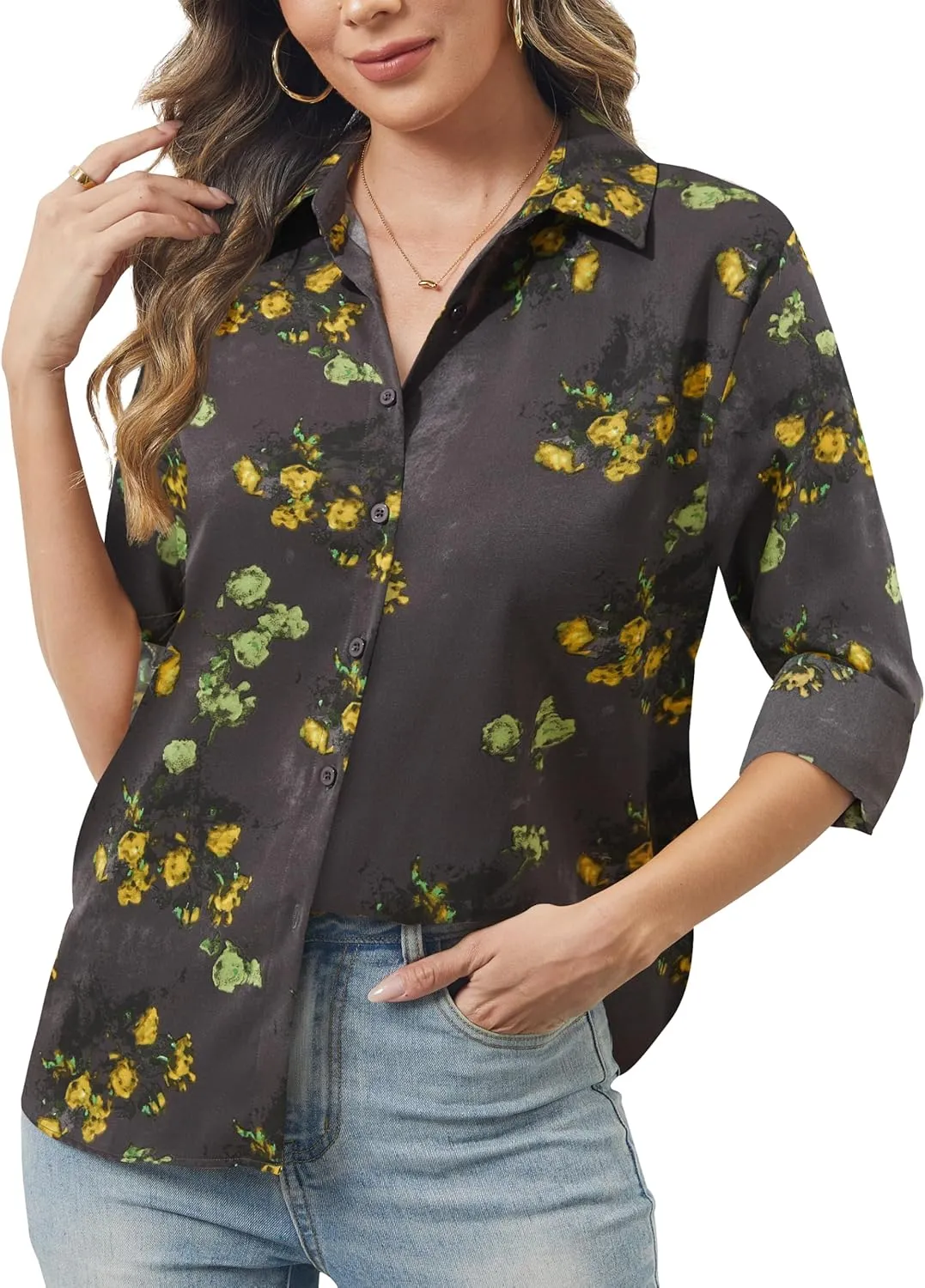 Women's Button Down Shirts Long Sleeve Basic Classic Soft Shirt Collared Fashion Dressy Casual Blouses