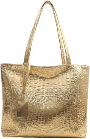 Women’s Crocodile Print Pattern Handbag, Large Capacity Leather Top-Handle Satchel Tote Wallet, Fashion Hobo Shoulder Purse