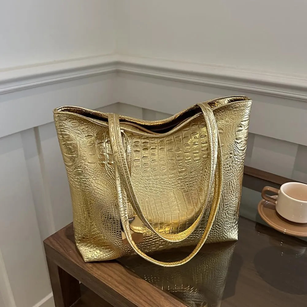 Women’s Crocodile Print Pattern Handbag, Large Capacity Leather Top-Handle Satchel Tote Wallet, Fashion Hobo Shoulder Purse