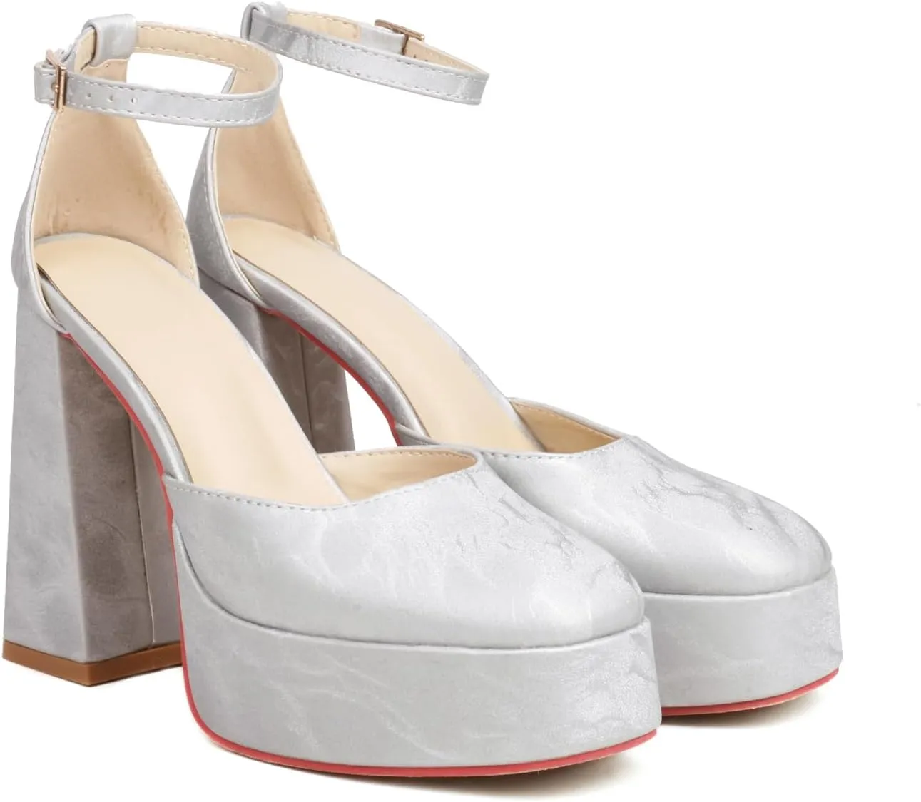 Women's D'Orsay Square Closed Toe Pumps Buckle Ankle Strap Comfort Chunky High Heels Office Concise Cosplay Work Casual Mary Jane Daily Wear Fashion Business Dress Shoes