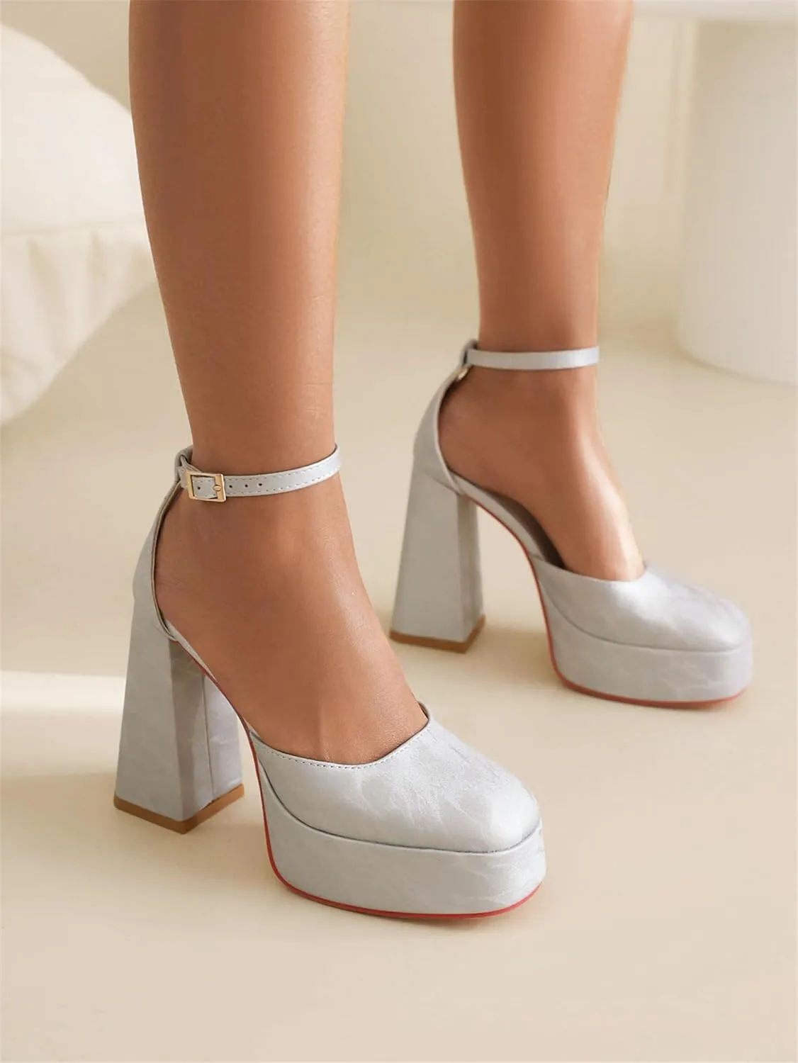 Women's D'Orsay Square Closed Toe Pumps Buckle Ankle Strap Comfort Chunky High Heels Office Concise Cosplay Work Casual Mary Jane Daily Wear Fashion Business Dress Shoes
