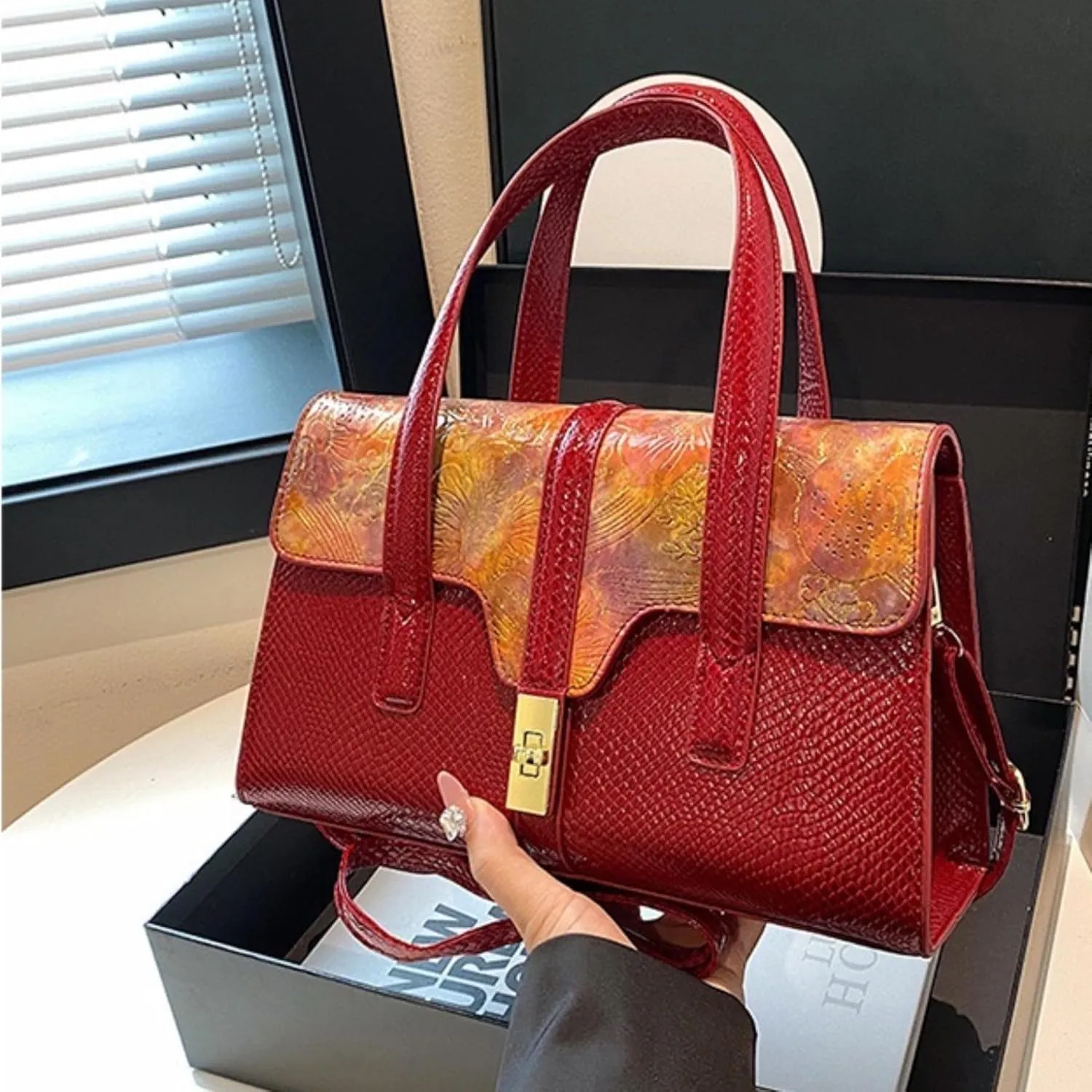 Womens Fashion Snakeskin Evening Handbag Top Handle Clutch Purse Chain Shoulder Cross-body Bag