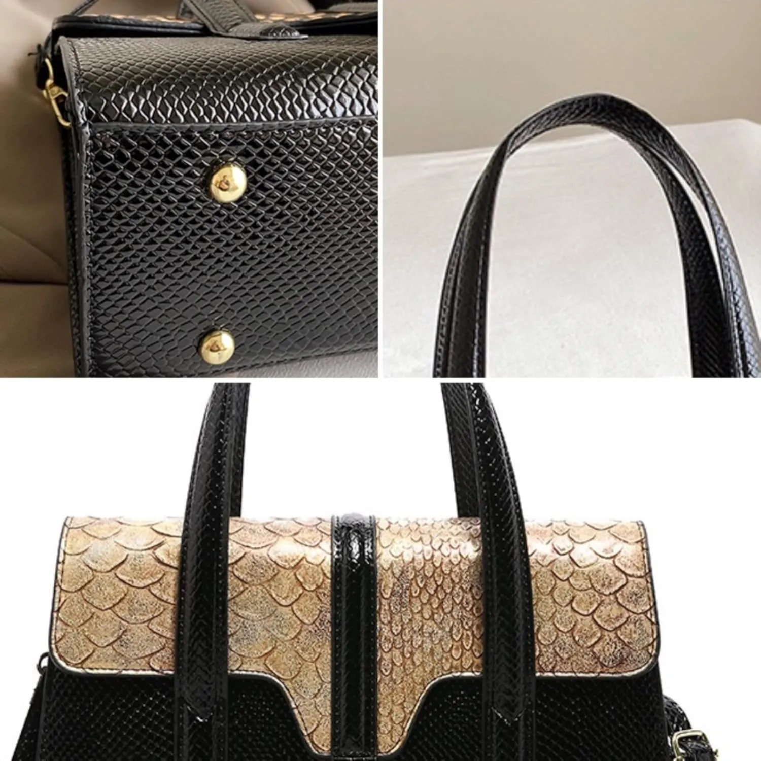 Womens Fashion Snakeskin Evening Handbag Top Handle Clutch Purse Chain Shoulder Cross-body Bag