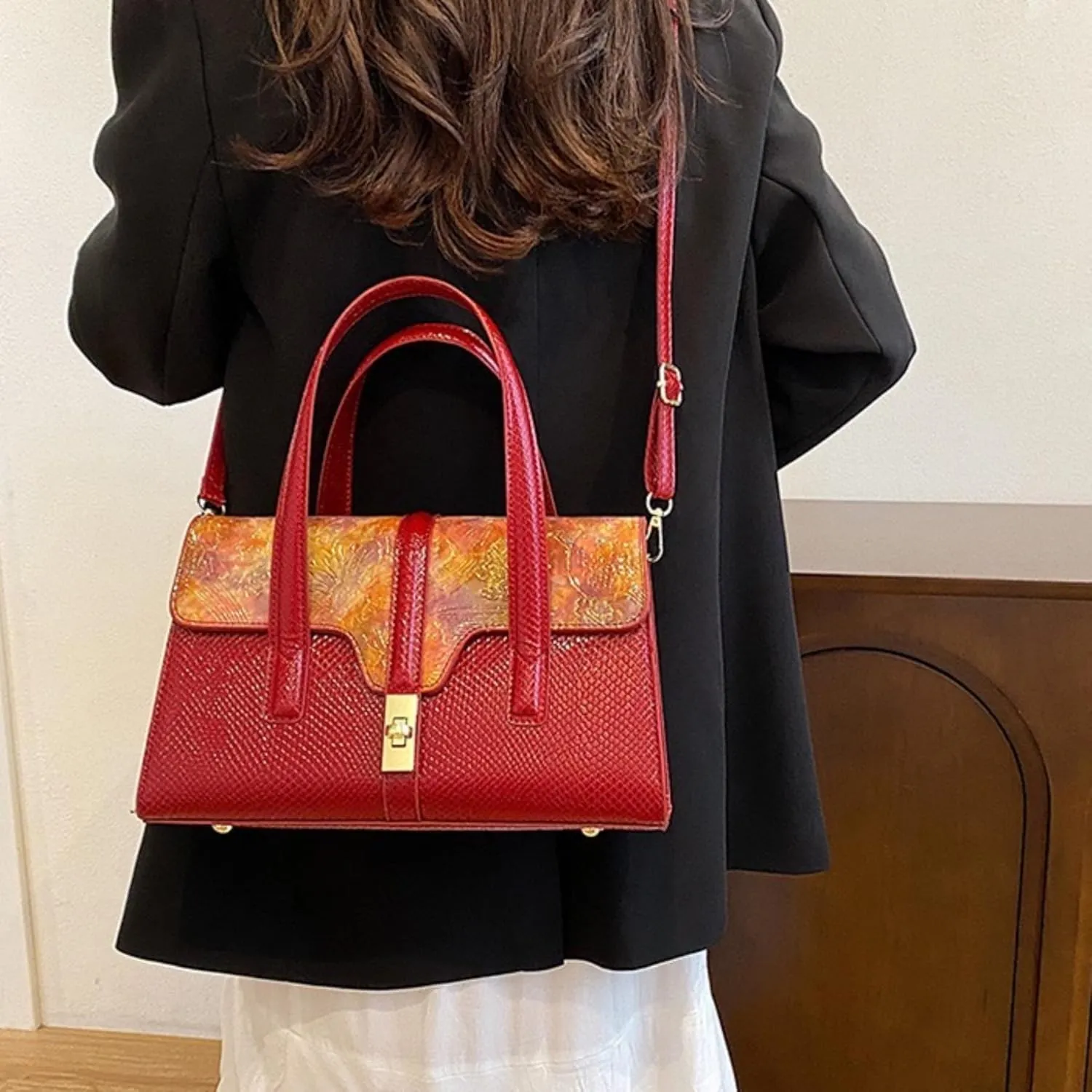 Womens Fashion Snakeskin Evening Handbag Top Handle Clutch Purse Chain Shoulder Cross-body Bag