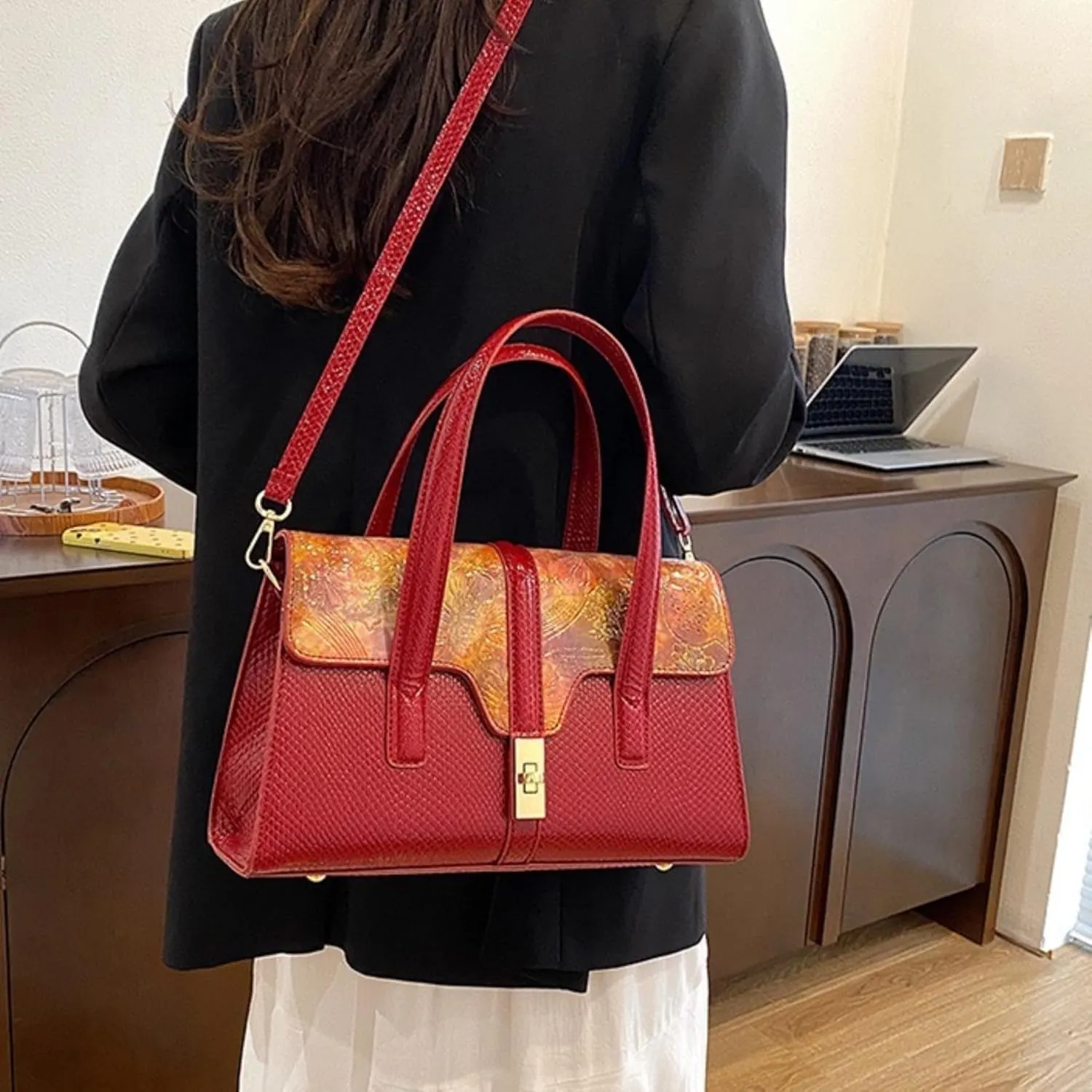 Womens Fashion Snakeskin Evening Handbag Top Handle Clutch Purse Chain Shoulder Cross-body Bag
