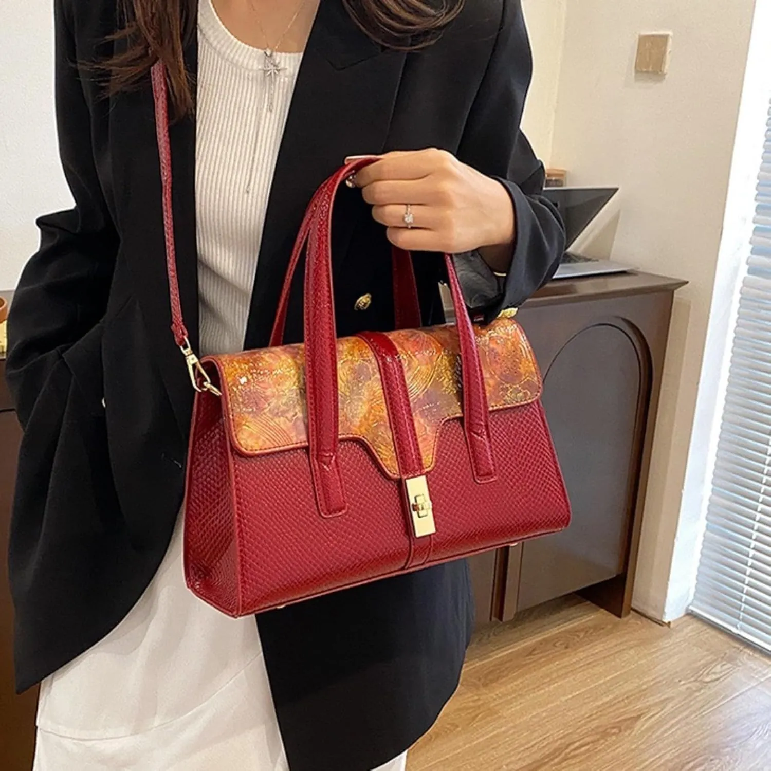 Womens Fashion Snakeskin Evening Handbag Top Handle Clutch Purse Chain Shoulder Cross-body Bag