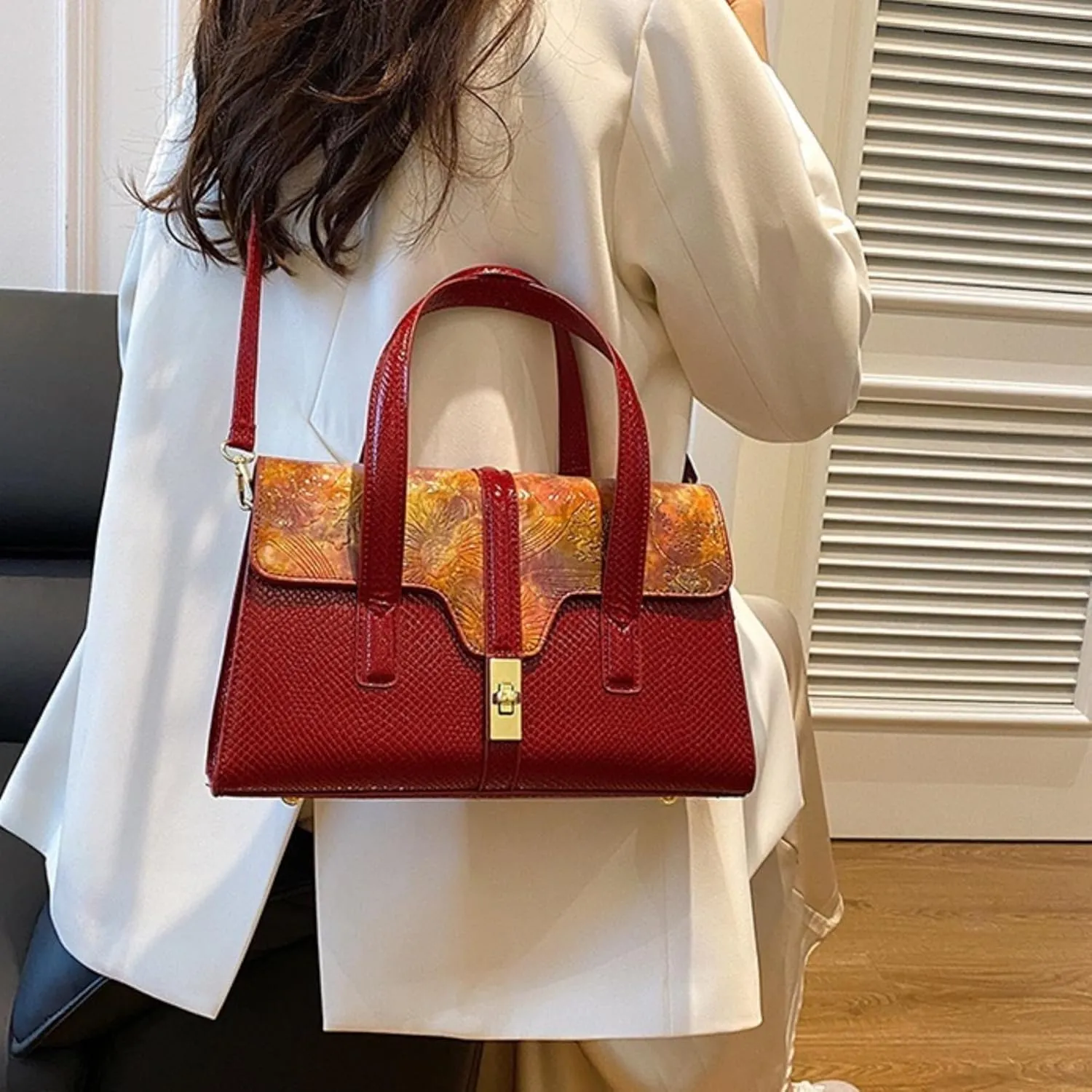 Womens Fashion Snakeskin Evening Handbag Top Handle Clutch Purse Chain Shoulder Cross-body Bag