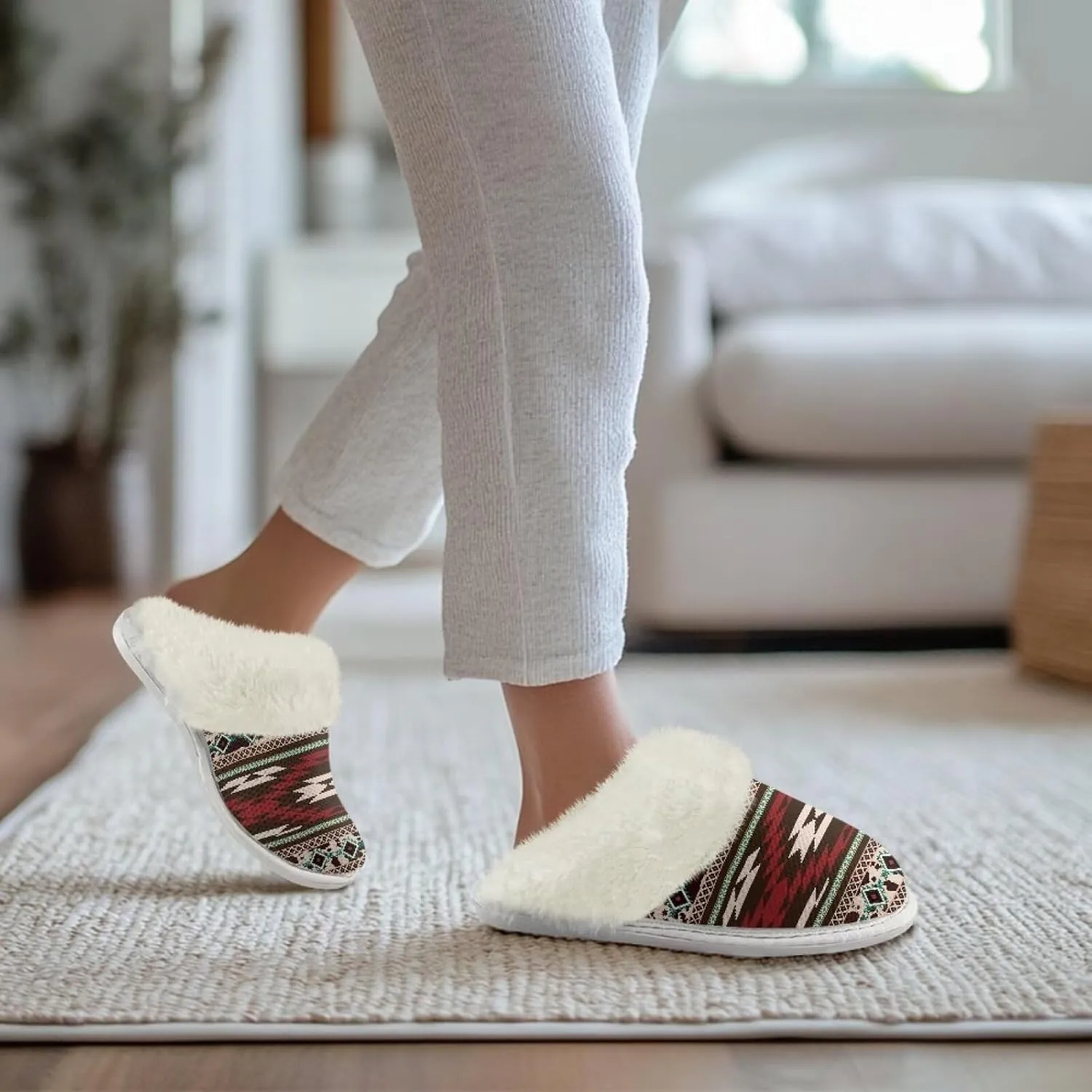 Womens Fuzzy Slippers with Fur Edges, Cute Plush House Shoes Fluffy House Slippers for Indoor and Outdoor
