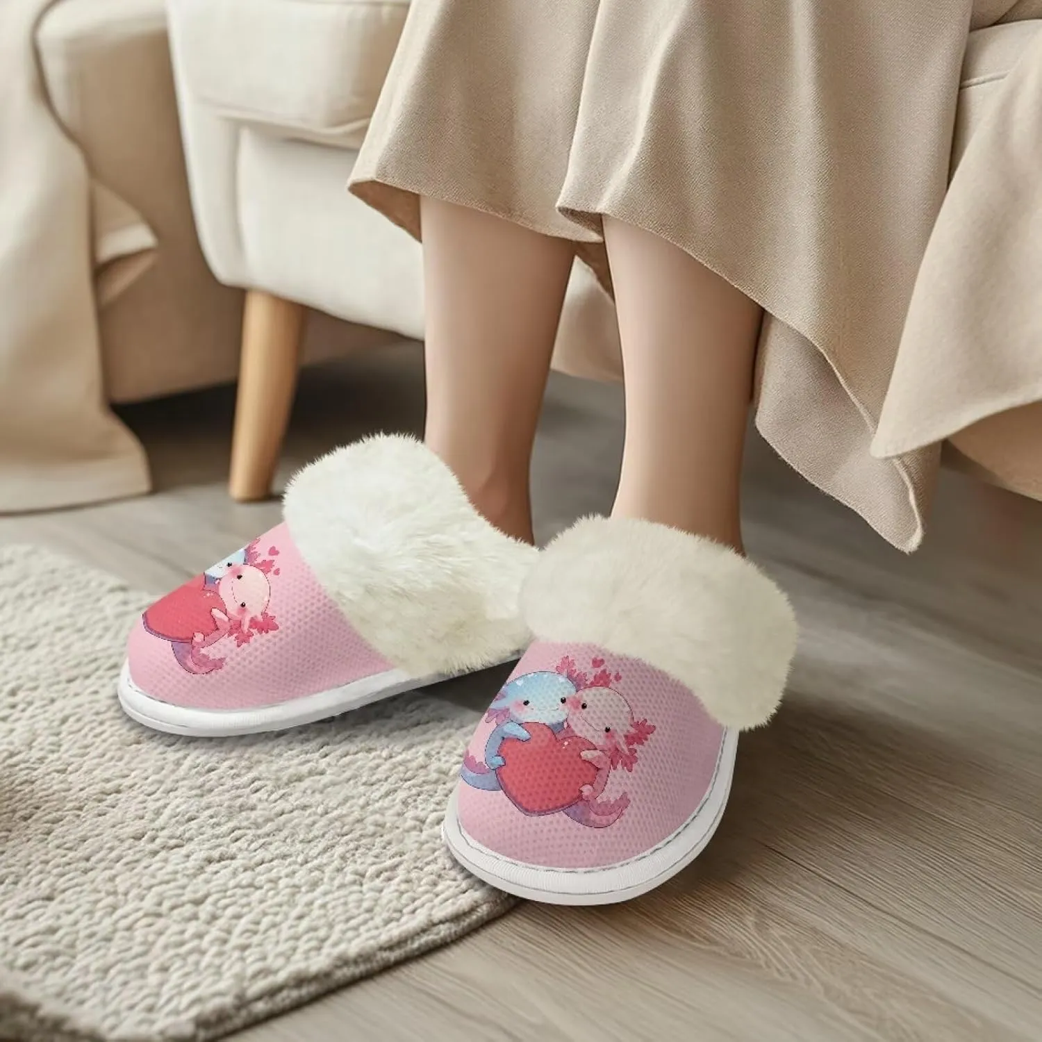 Womens Fuzzy Slippers with Fur Edges, Cute Plush House Shoes Fluffy House Slippers for Indoor and Outdoor