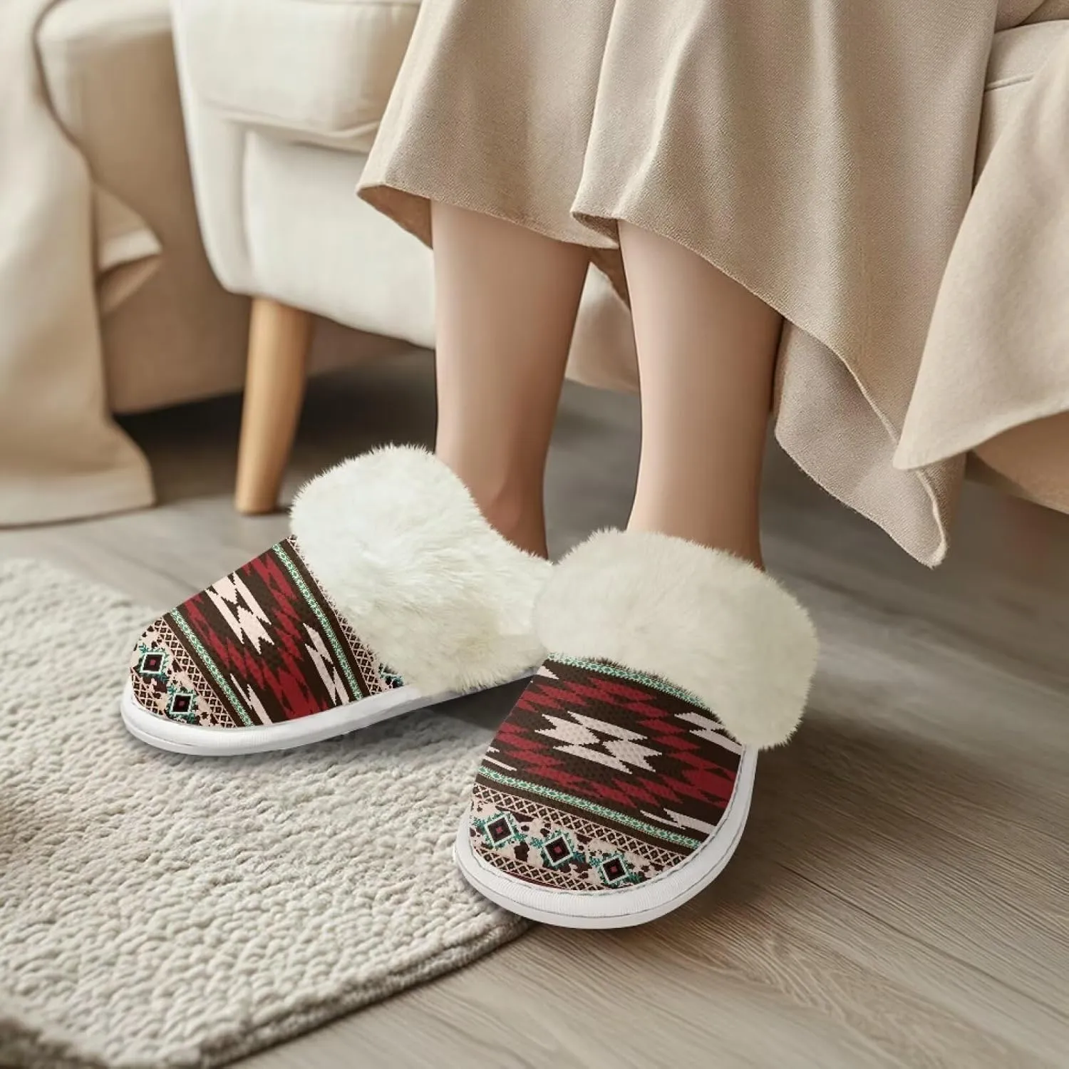 Womens Fuzzy Slippers with Fur Edges, Cute Plush House Shoes Fluffy House Slippers for Indoor and Outdoor