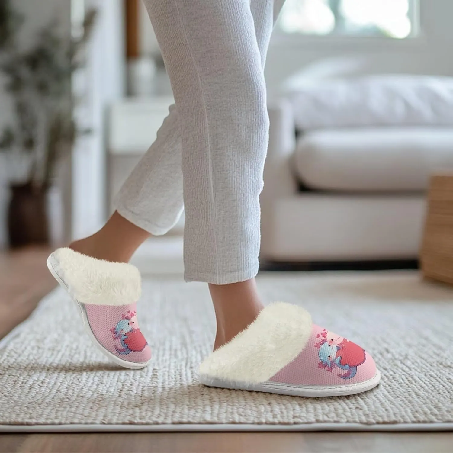 Womens Fuzzy Slippers with Fur Edges, Cute Plush House Shoes Fluffy House Slippers for Indoor and Outdoor
