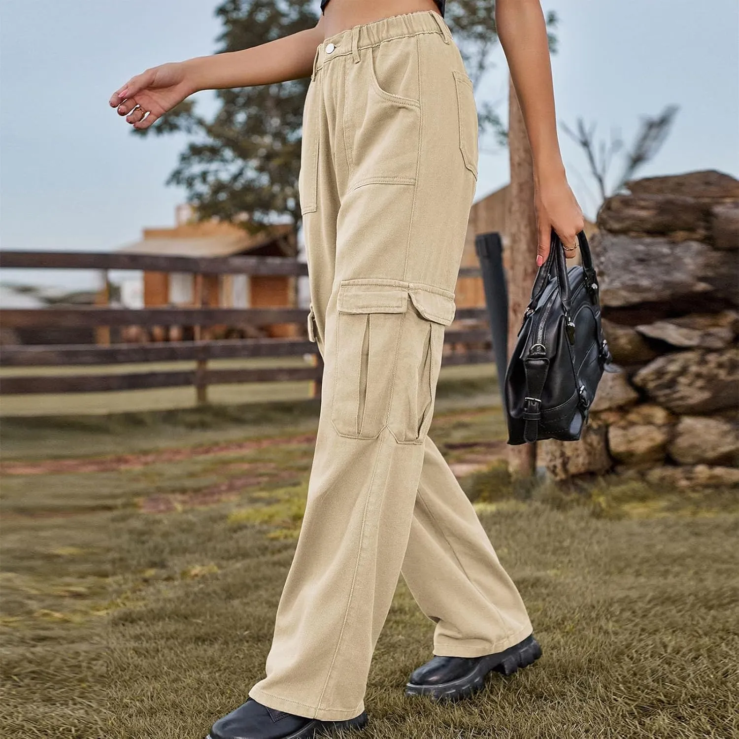 Women's High Waisted Cargo Jeans Flap Pocket Denim Cargo Pants Straight Leg Streetwear Trousers y2k Clothes
