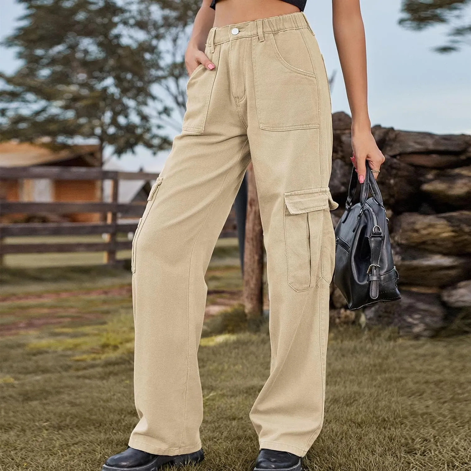 Women's High Waisted Cargo Jeans Flap Pocket Denim Cargo Pants Straight Leg Streetwear Trousers y2k Clothes