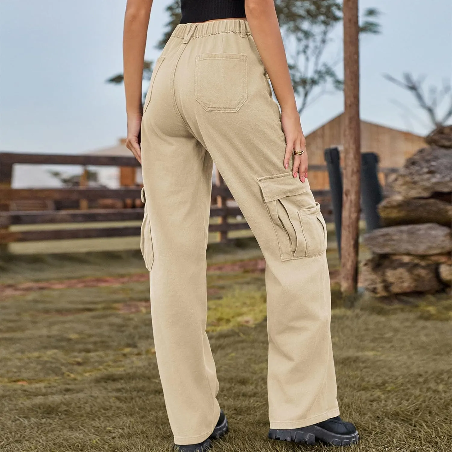 Women's High Waisted Cargo Jeans Flap Pocket Denim Cargo Pants Straight Leg Streetwear Trousers y2k Clothes