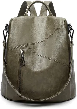 Women's Multipurpose Backpack Purse Soft Fashion PU Leather Travel Bag Ladies Large Handbags and Shoulder Bag Anti-theft College Casual Daypack for Women,Green