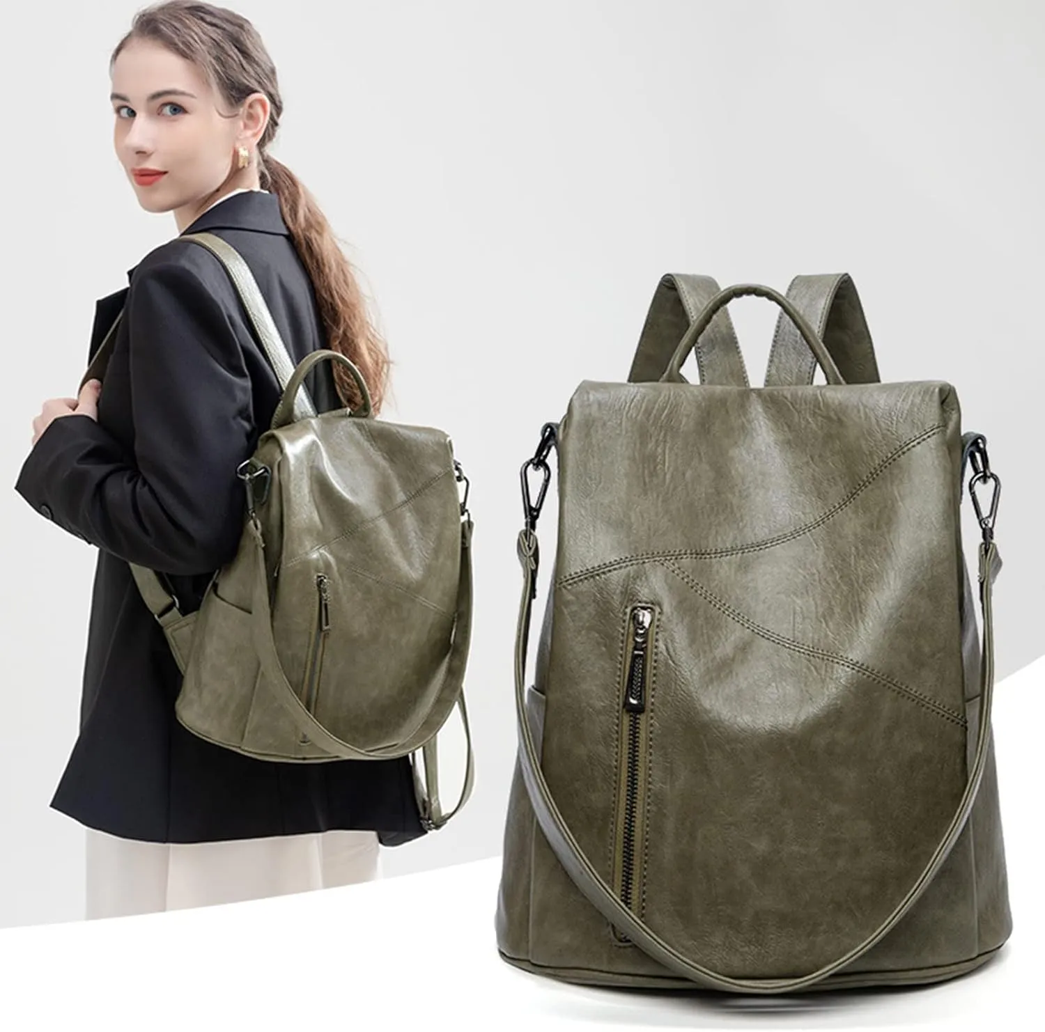 Women's Multipurpose Backpack Purse Soft Fashion PU Leather Travel Bag Ladies Large Handbags and Shoulder Bag Anti-theft College Casual Daypack for Women,White