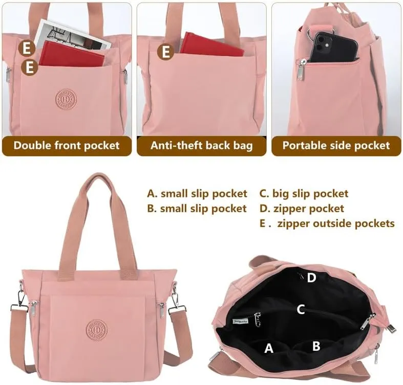 Women's Nylon Tote Bag with Zipper for Work or Travel