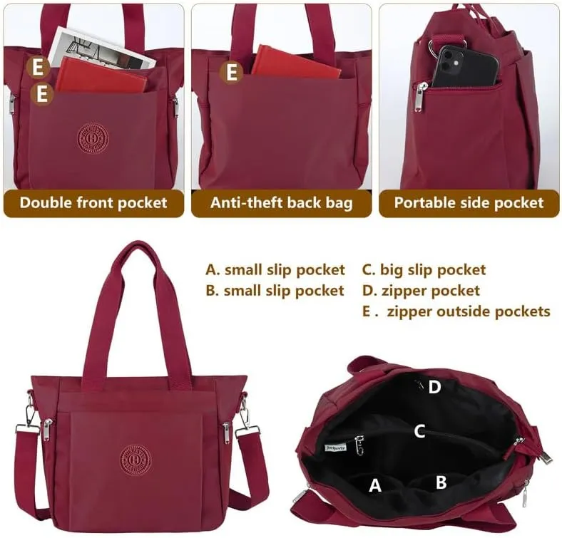 Women's Nylon Tote Bag with Zipper for Work or Travel