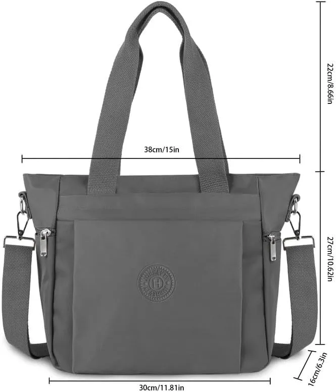 Women's Nylon Tote Bag with Zipper for Work or Travel