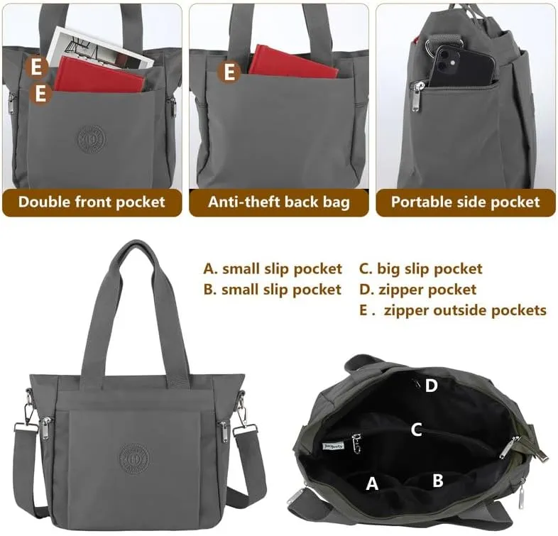 Women's Nylon Tote Bag with Zipper for Work or Travel
