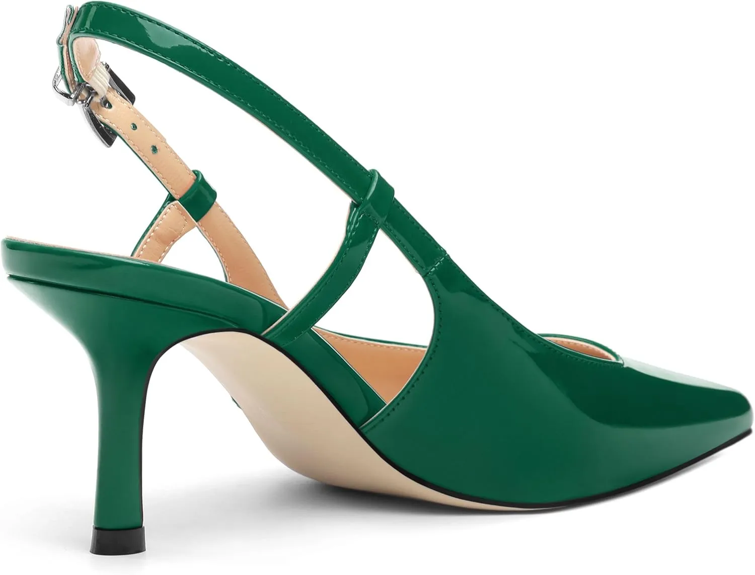 Women's Patent Leather Ankle Strap Slingback Pointed Toe Mid Heel Pumps Business Office Work Dress Shoes 2.55 Inch