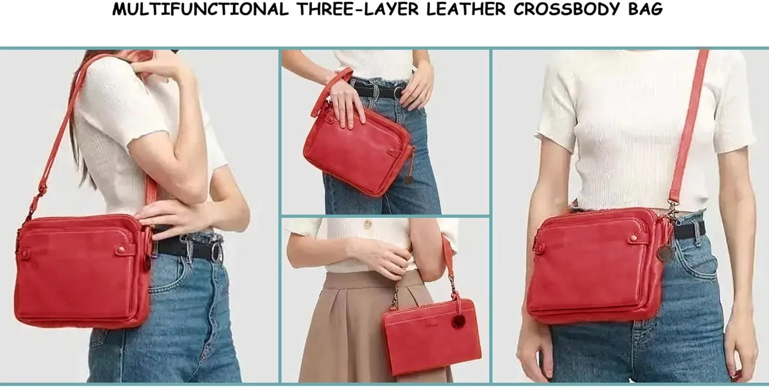 Women's PU Leather Three-Layer Crossbody Shoulder Bag - Stylish, Durable, Multi-Compartment Handbag for Everyday Use