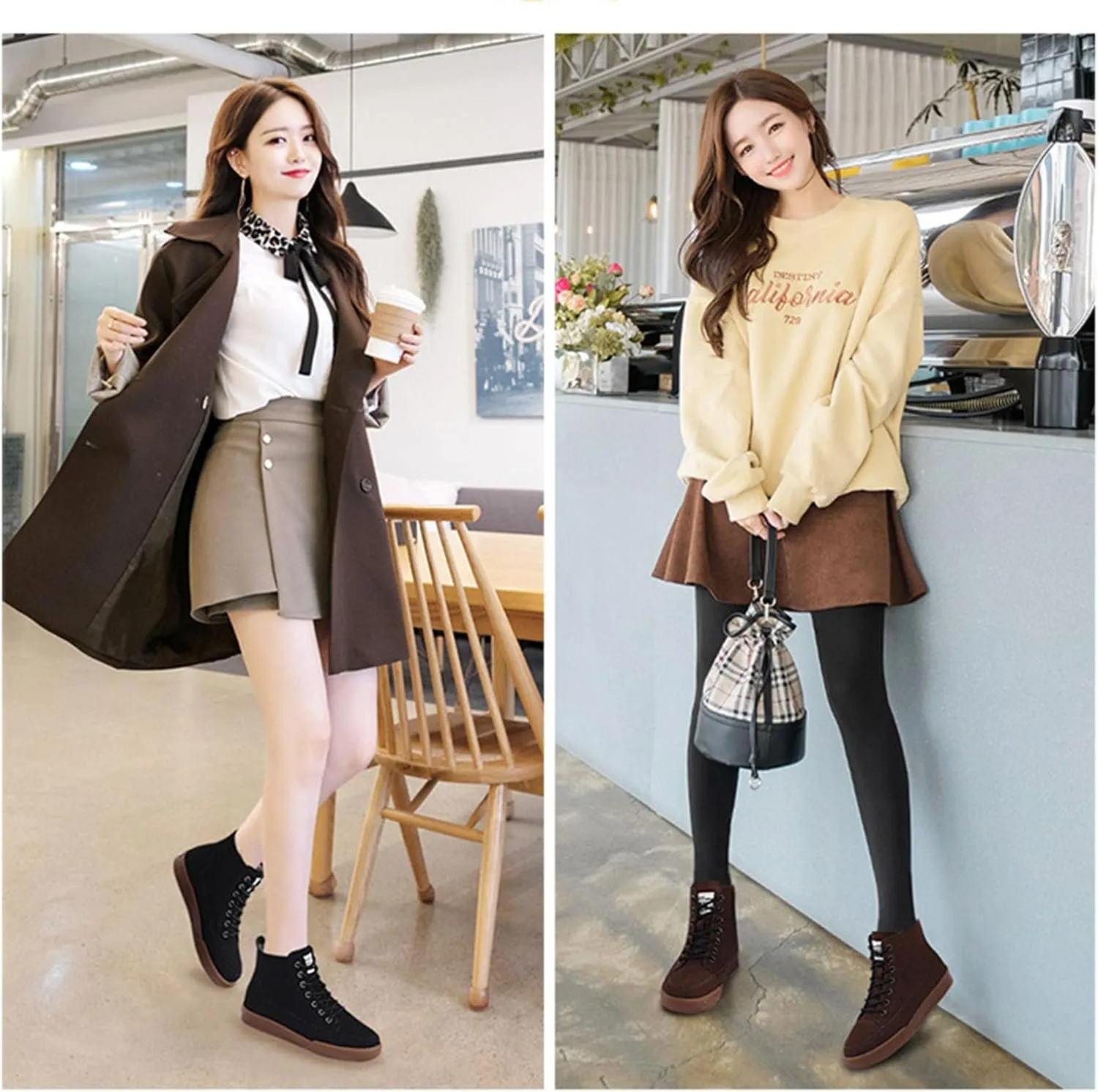 Women's Retro Suede Versatile and Comfortable High Top Casual Shoes Classic Tie Up Anti Slip Round Toe Fashionable Sports Shoes