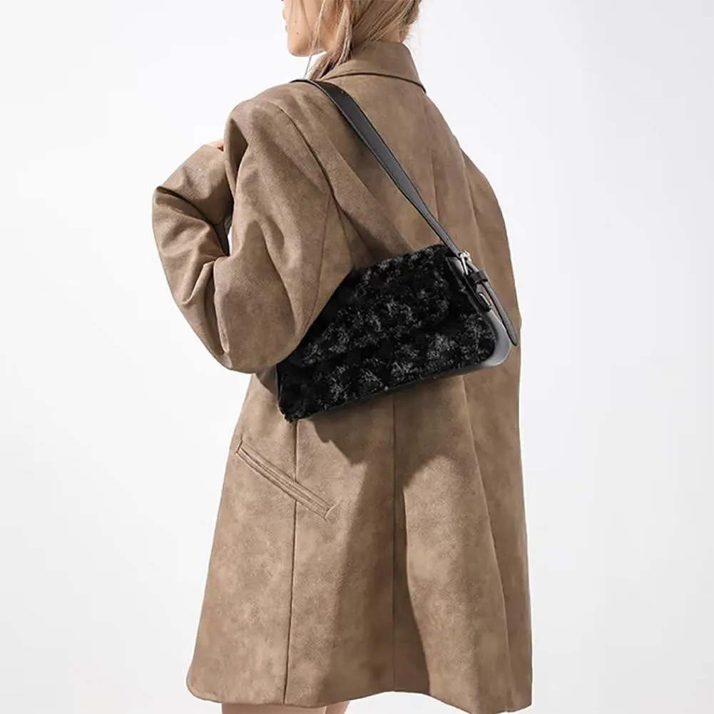 Women’s Shoulder Bag Designer Tote Bag Lightweight Top Handle Satchel Purse Faux Fur Handbag for Travel Work Shopping