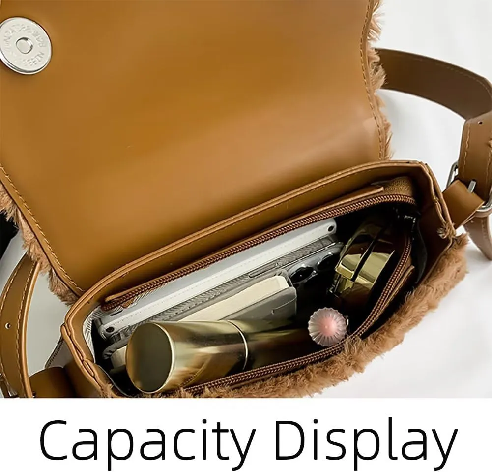 Women’s Shoulder Bag Designer Tote Bag Lightweight Top Handle Satchel Purse Faux Fur Handbag for Travel Work Shopping