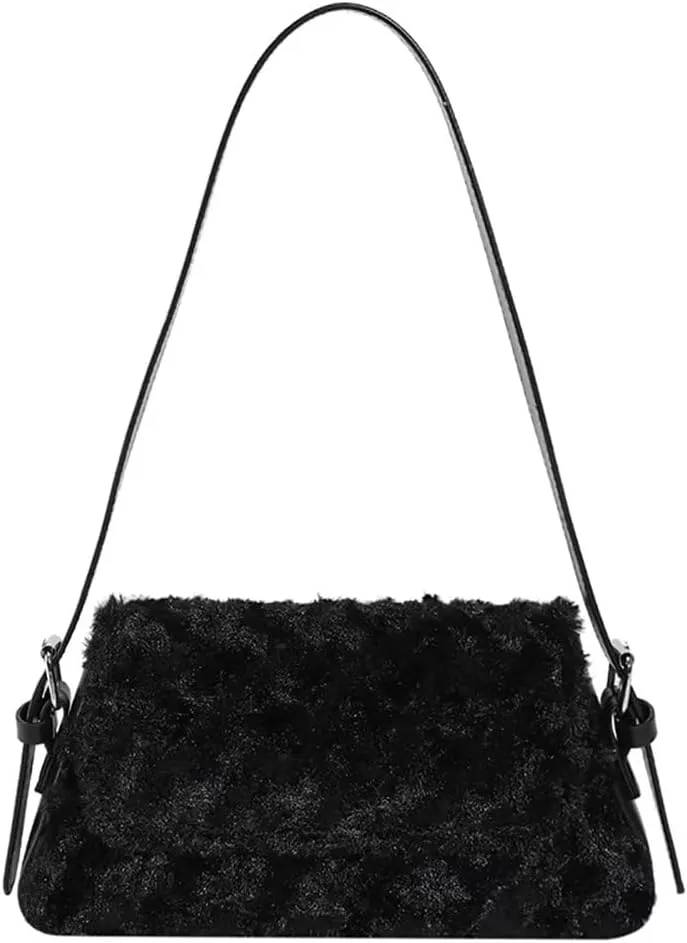 Women’s Shoulder Bag Designer Tote Bag Lightweight Top Handle Satchel Purse Faux Fur Handbag for Travel Work Shopping