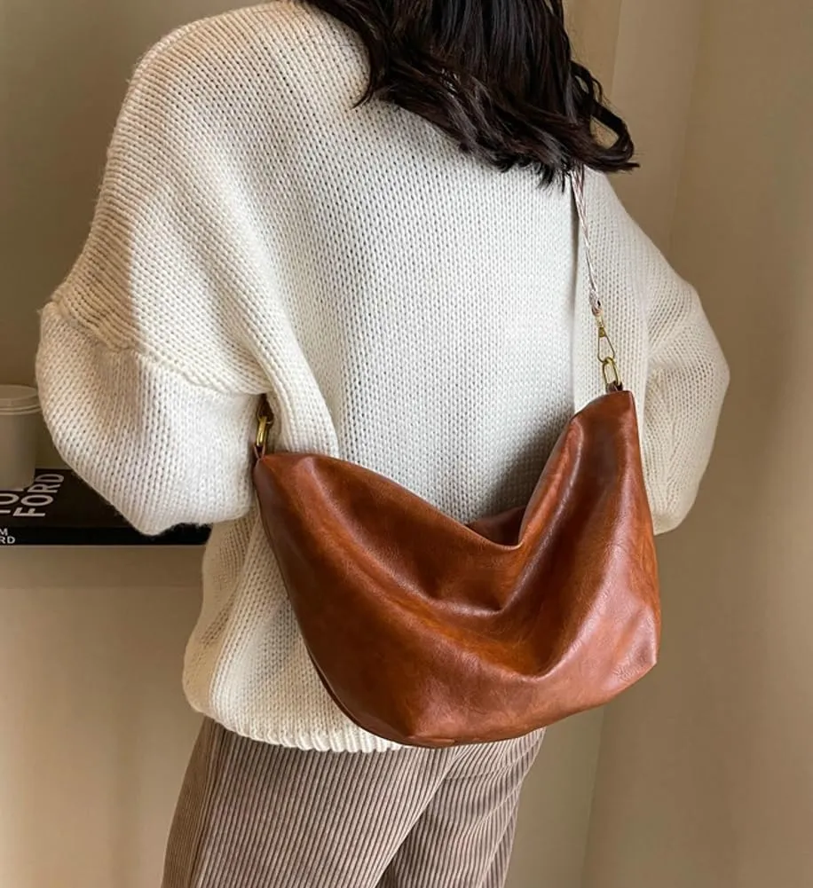 Women's Soft Shoulder Crossbody Bag Fashion PU Leather Totes Large Dumpling Handbag Retro Purse Satchel
