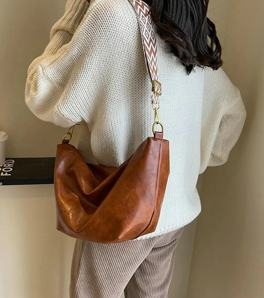 Women's Soft Shoulder Crossbody Bag Fashion PU Leather Totes Large Dumpling Handbag Retro Purse Satchel