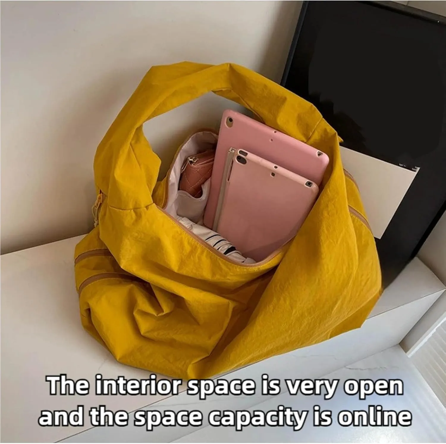 Women's Solid Color Textured Draped Tote Bag Big Capacity Minimalist Versatile Shoulder Bag