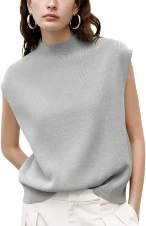 Women's Summer Tank Tops Mock Neck Sleeveless Loose Casual Pullover Knit Sweater Vest