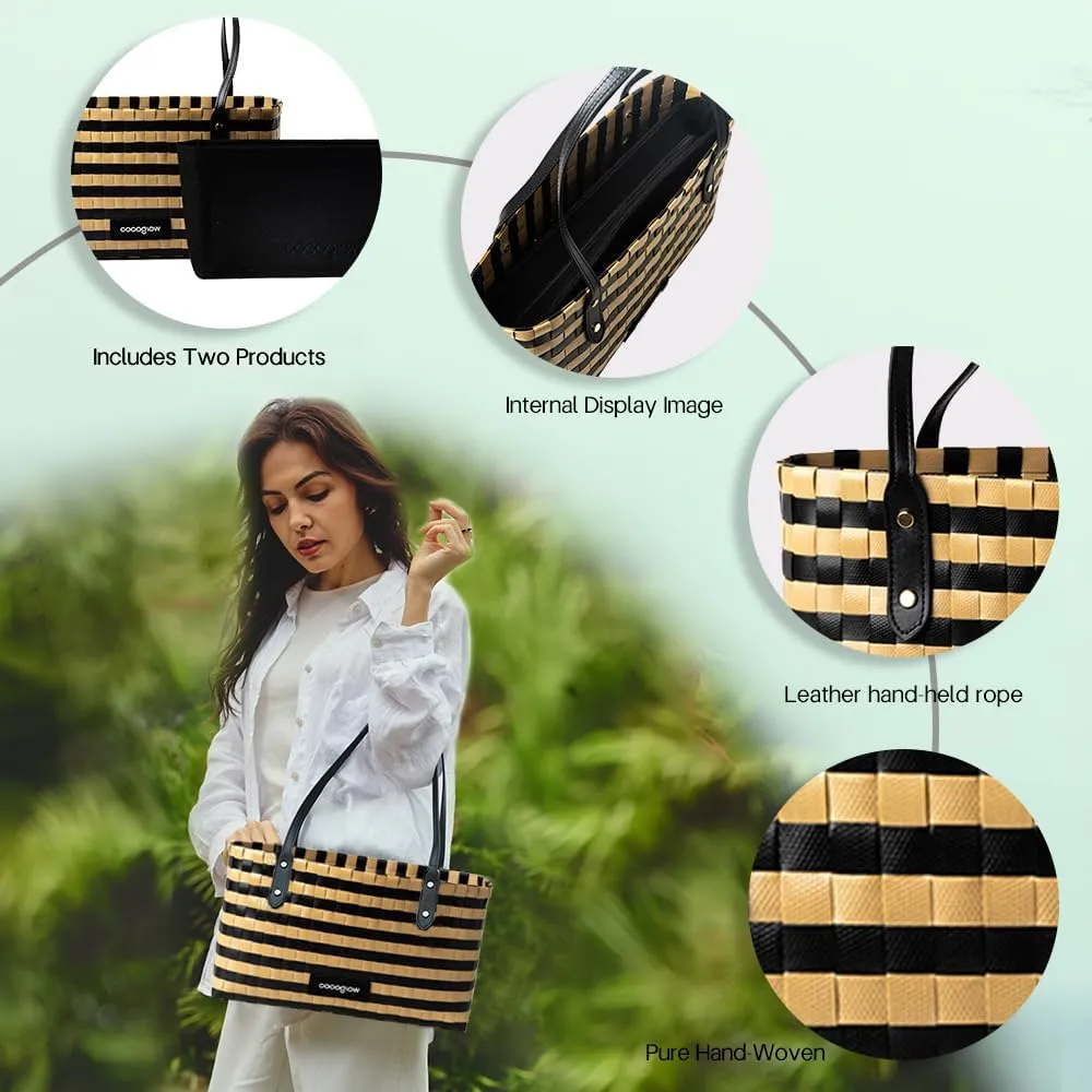 Women's Woven Bag，PP eco-Friendly Bag,Trendy Travel Bag，Handbag，Top-Handle，Shoulder Bags