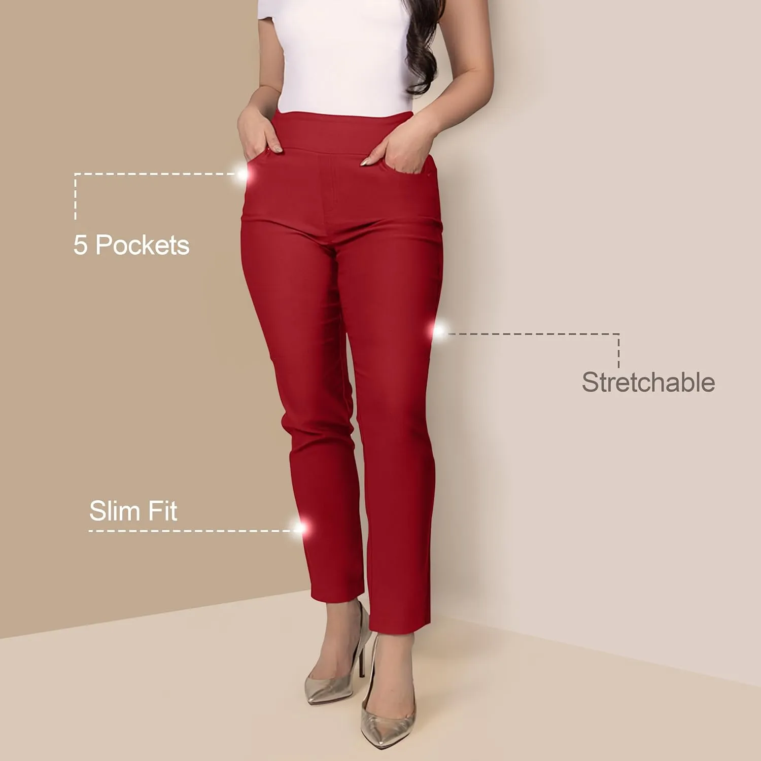 Women's Yoga Dress Pants - Strechy Straight Leg Work Pants with 5 Pockets Slim Fit Office Casual Slacks