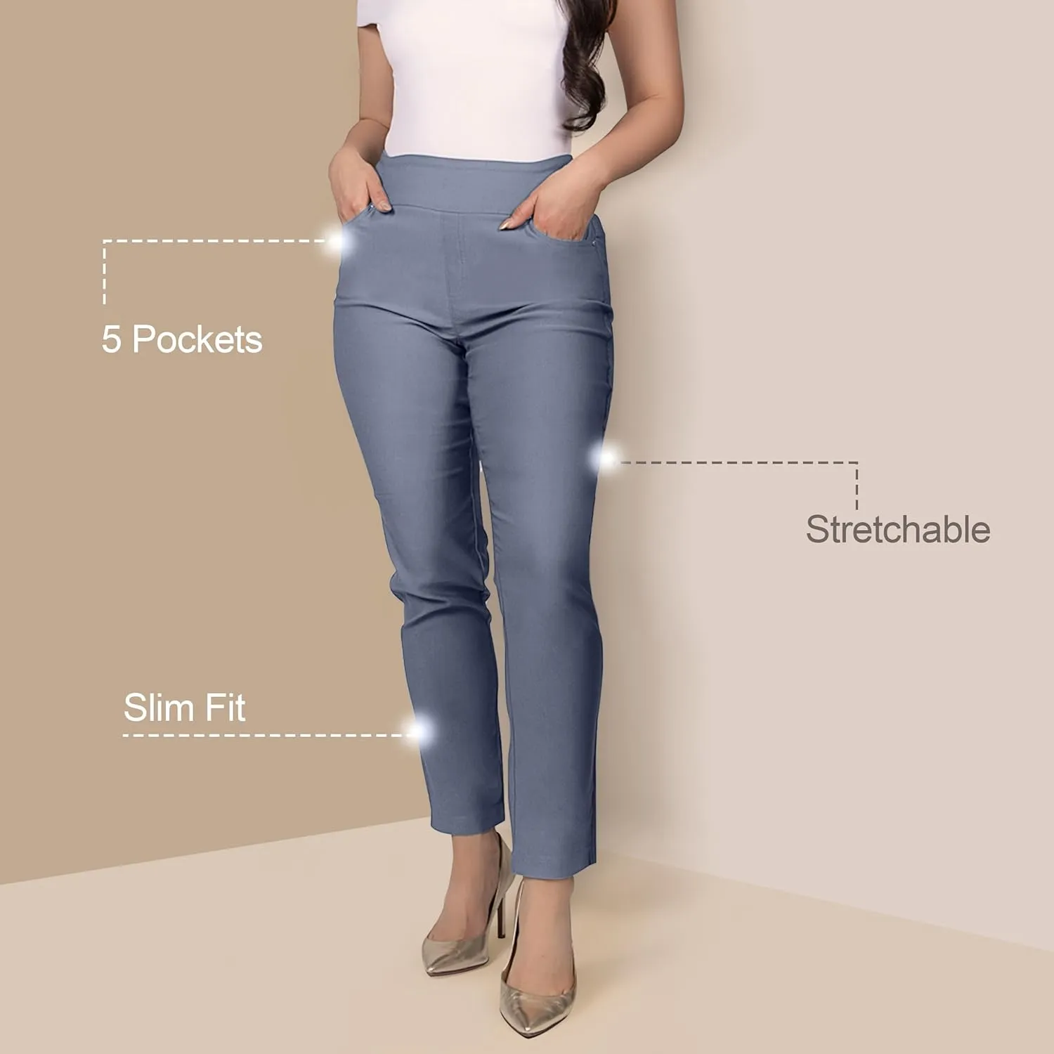 Women's Yoga Dress Pants - Strechy Straight Leg Work Pants with 5 Pockets Slim Fit Office Casual Slacks