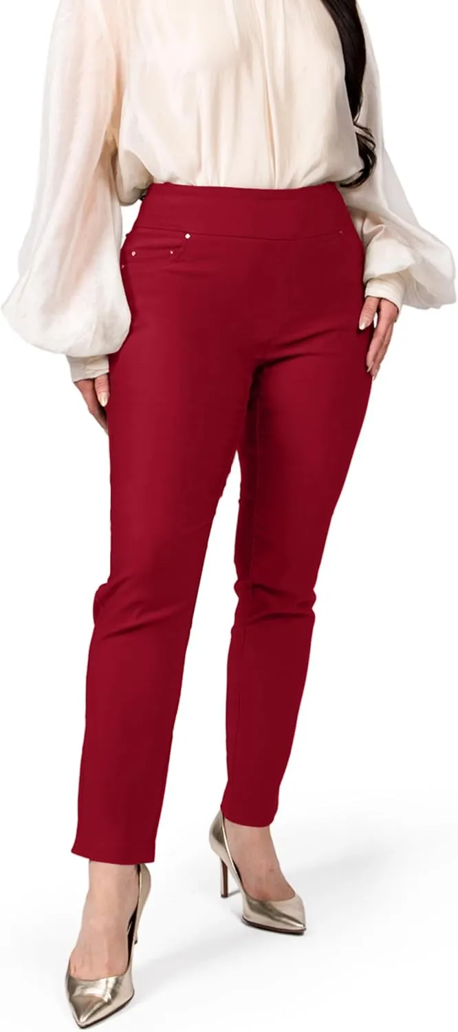 Women's Yoga Dress Pants - Strechy Straight Leg Work Pants with 5 Pockets Slim Fit Office Casual Slacks